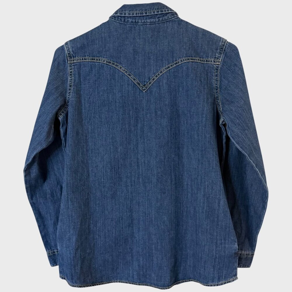 Wrangler Embroidered Denim Shirt Blue Girls Large Western Pearl-Snap Rodeo NEW - Picture 4 of 15